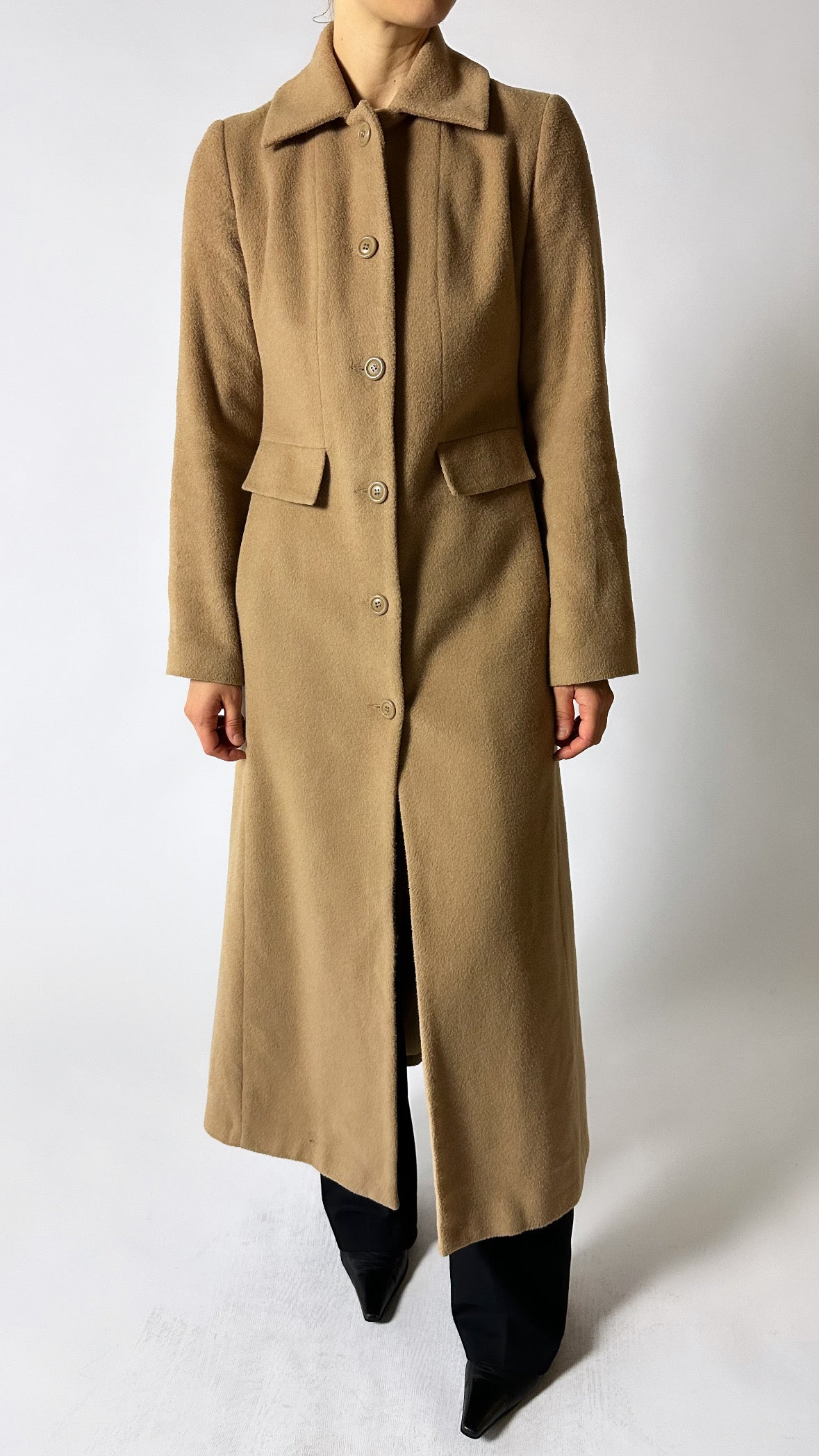 Maxi slim wool coat | Camel