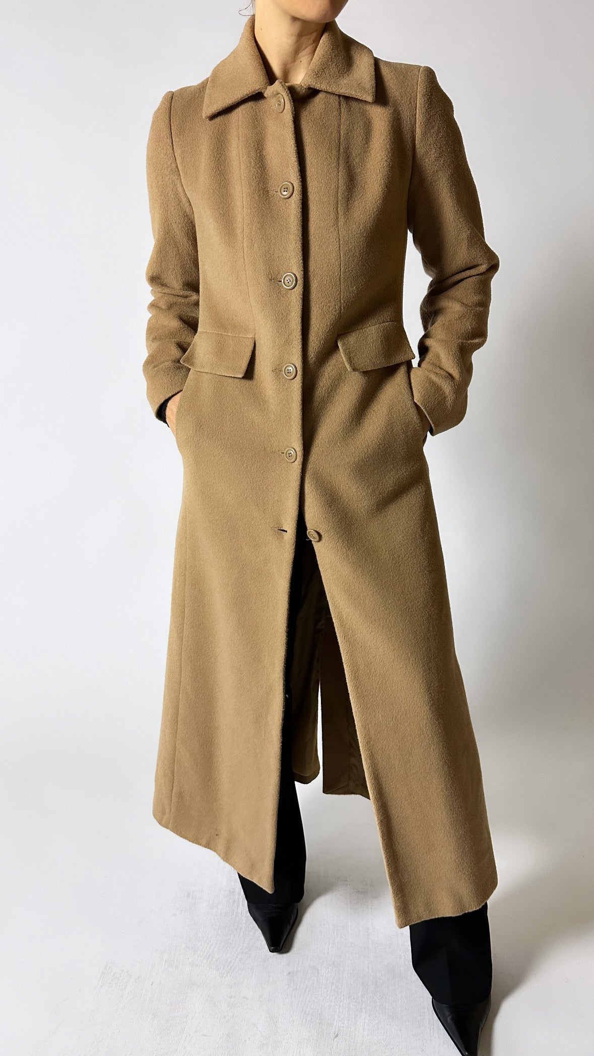 Maxi slim wool coat | Camel