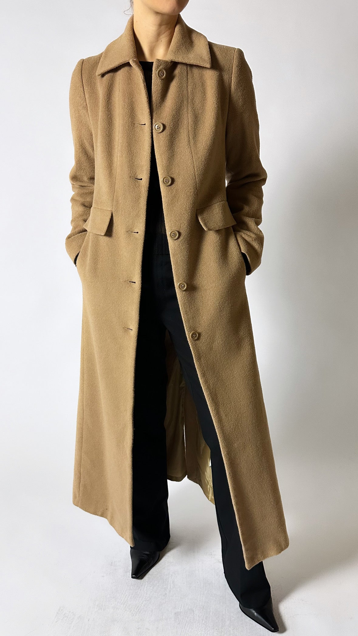 Maxi slim wool coat | Camel