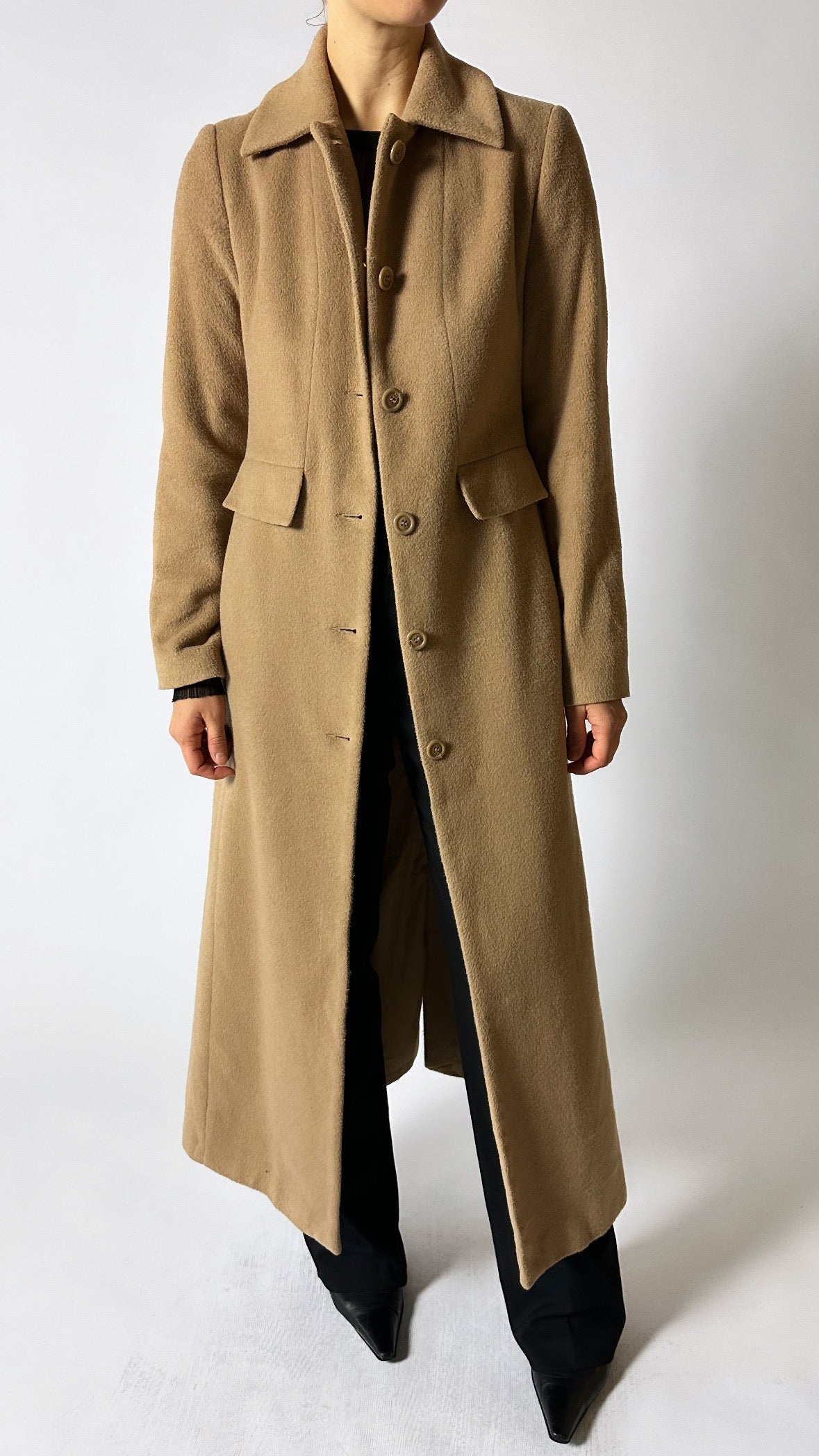 Maxi slim wool coat | Camel
