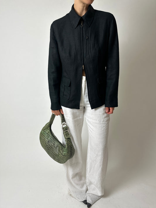 Linen zip jacket | Black