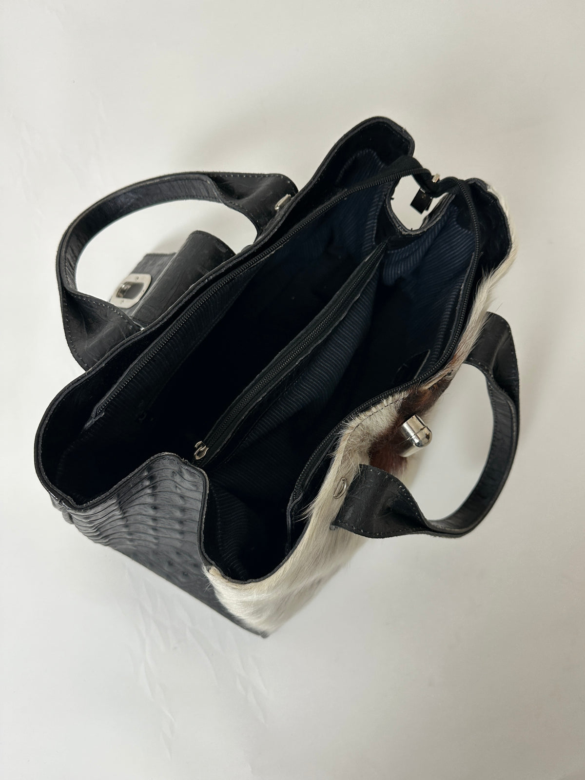 Cowhide & Croc-Embossed Leather Bag