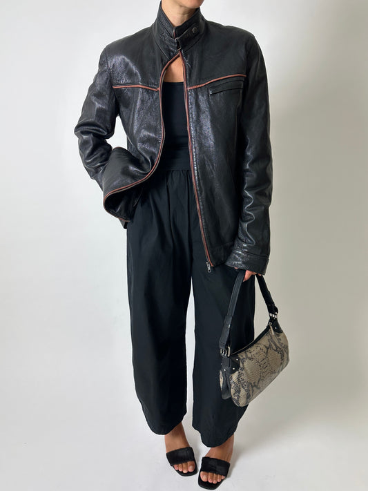 Leather zip coat | Black