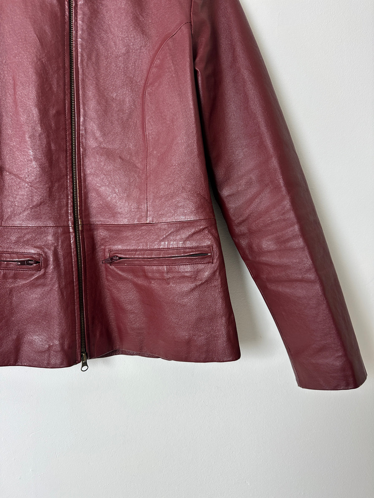 Fitted leather jacket | Burgundy