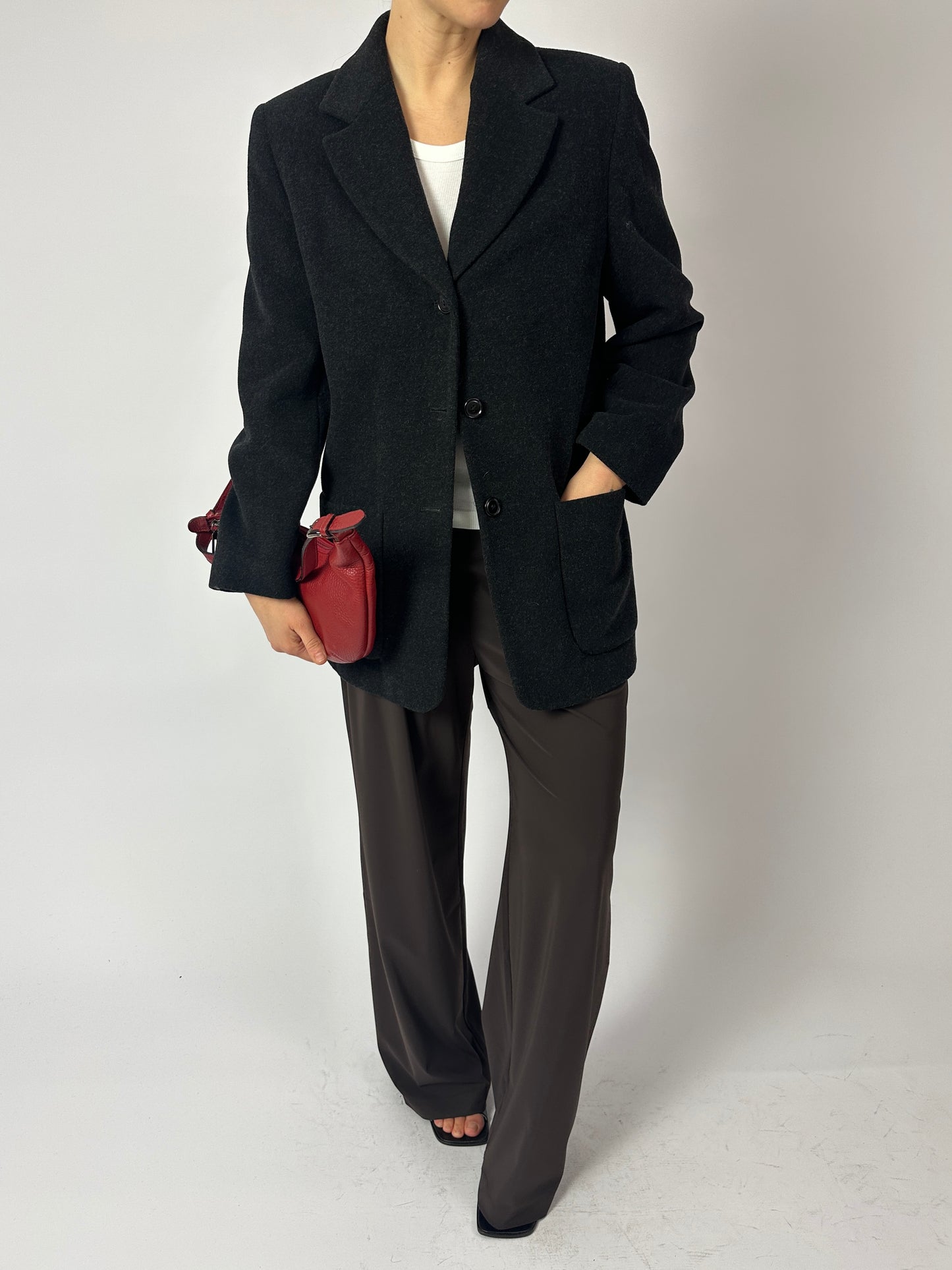 Fleece wool blazer jacket | Black