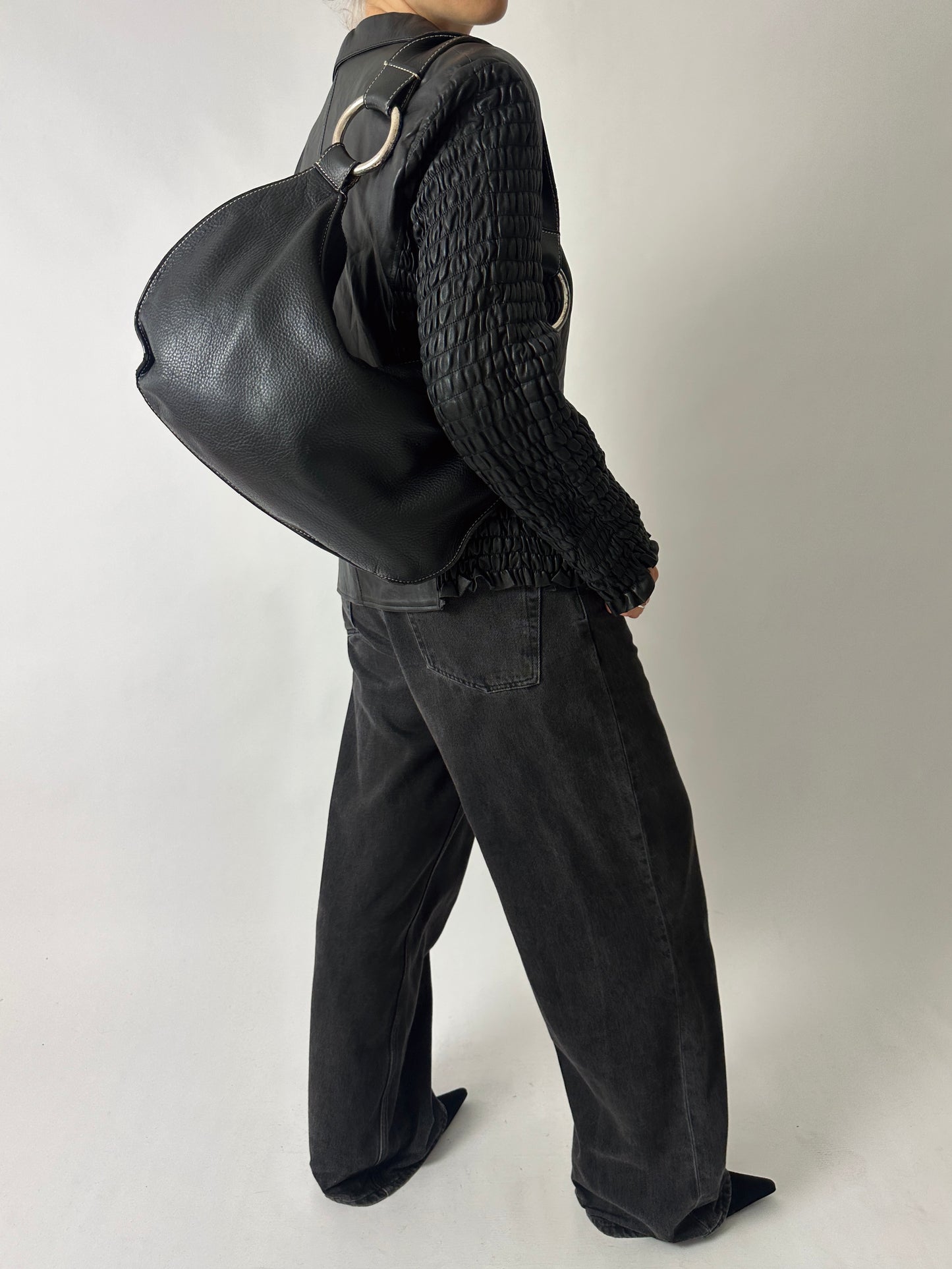 Leather detailed blazer | Black