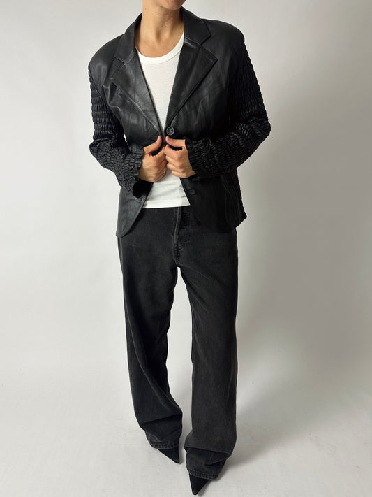 Leather detailed blazer | Black