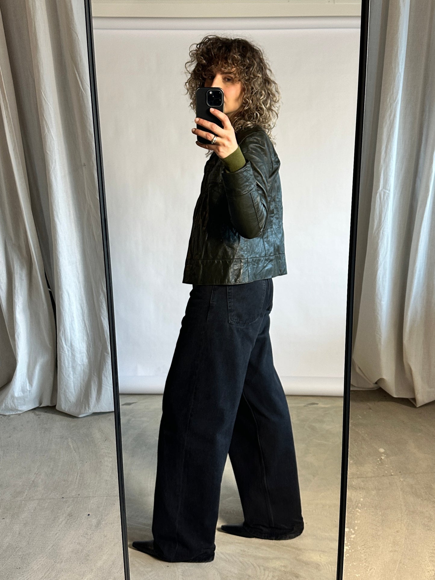 Leather jacket | Dark green