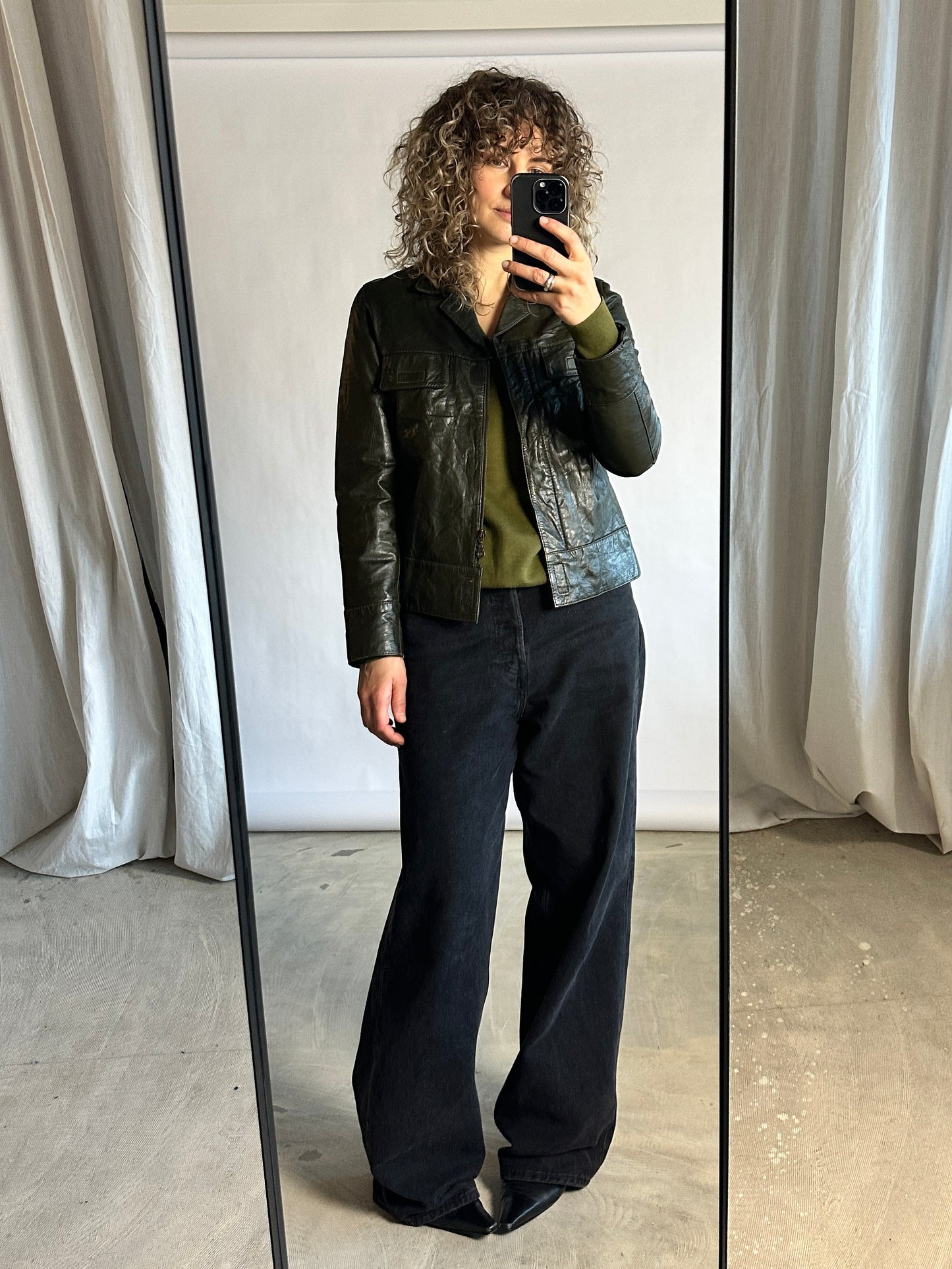 Leather jacket | Dark green