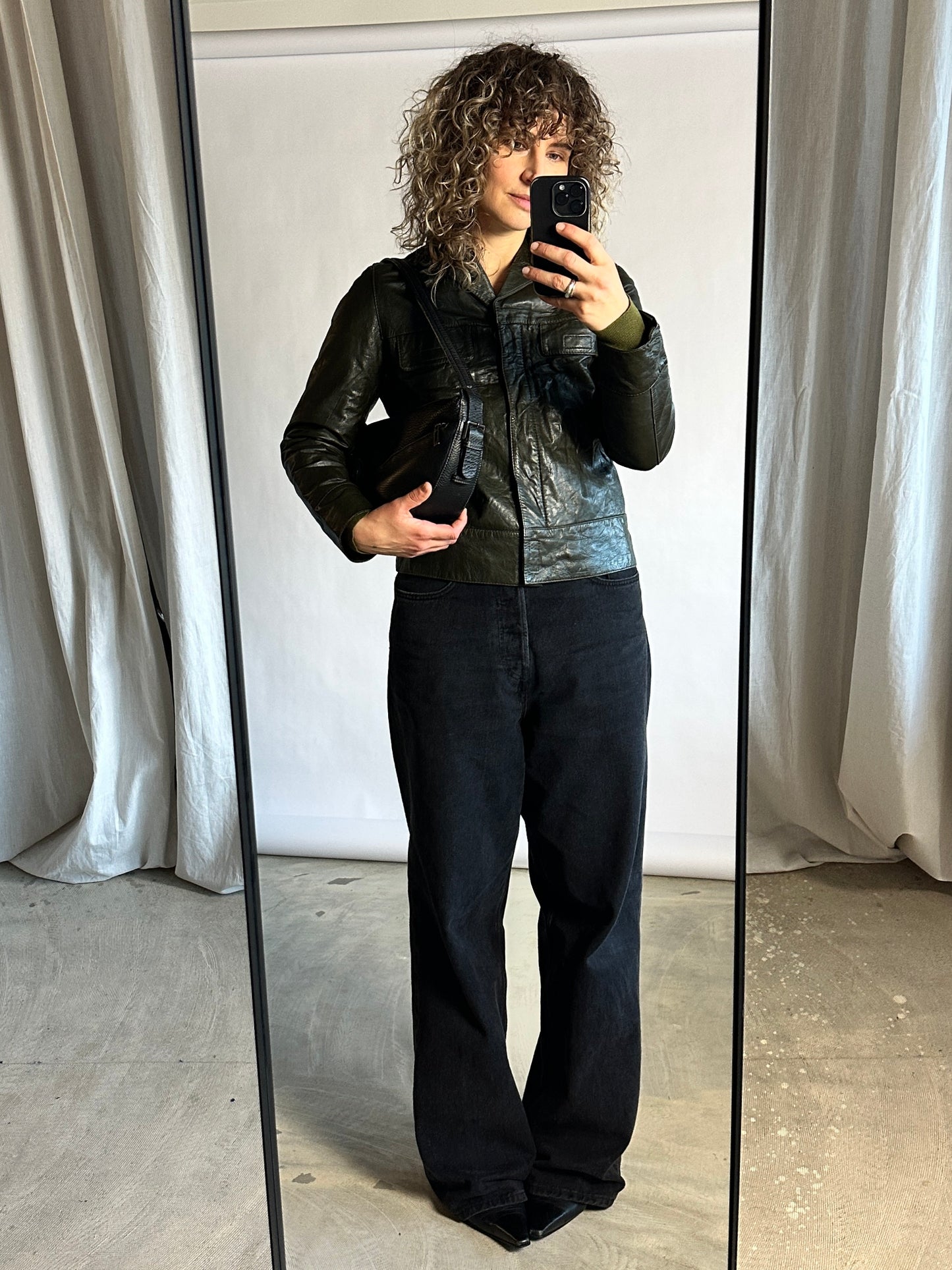 Leather jacket | Dark green