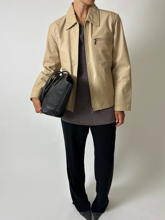 Minimalist leather jacket | Soft ecru
