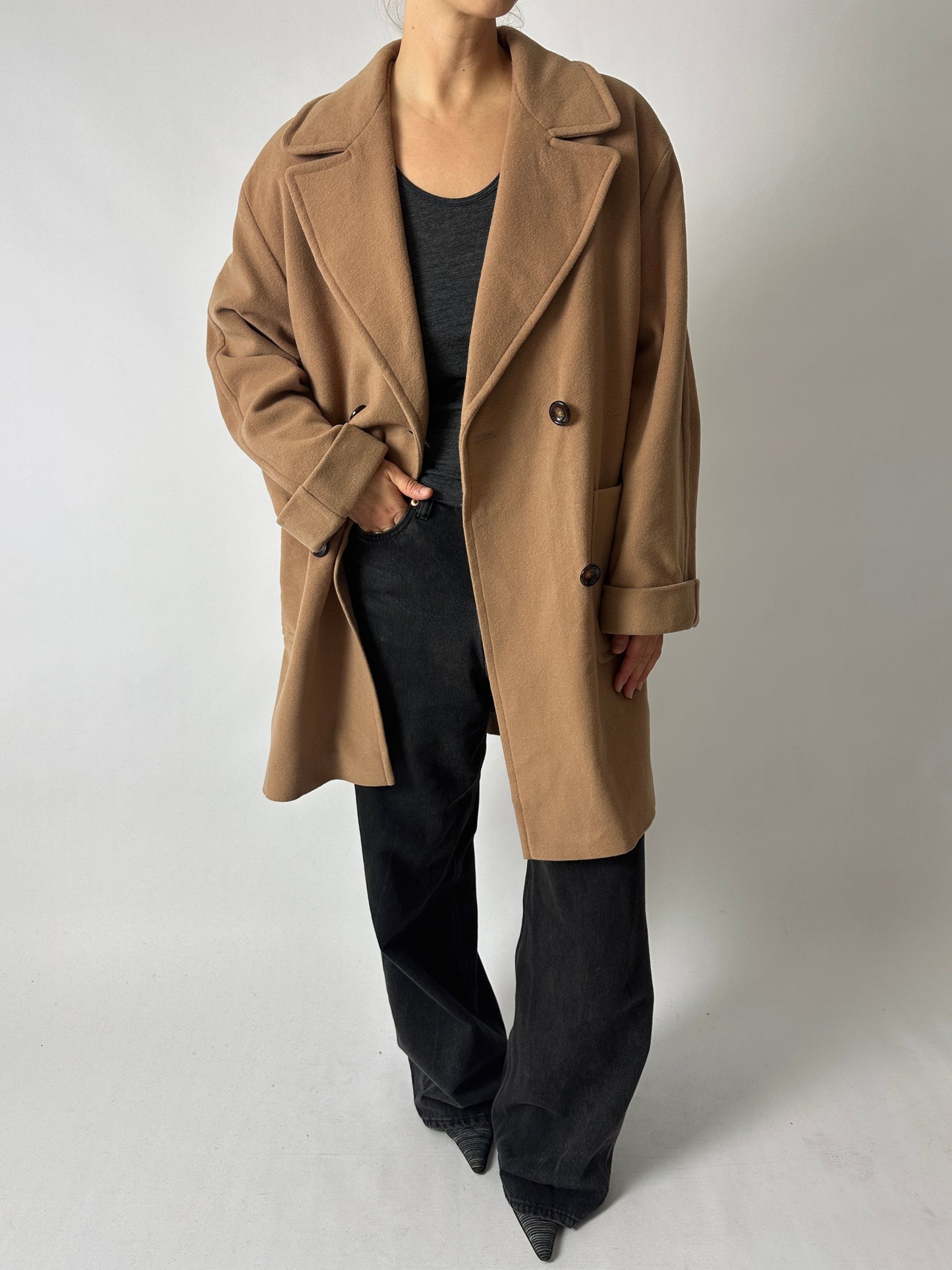 Oversized double-breasted coat | Soft camel