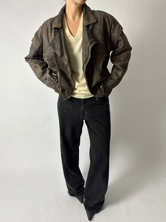 Leather bomber jacket | Brown