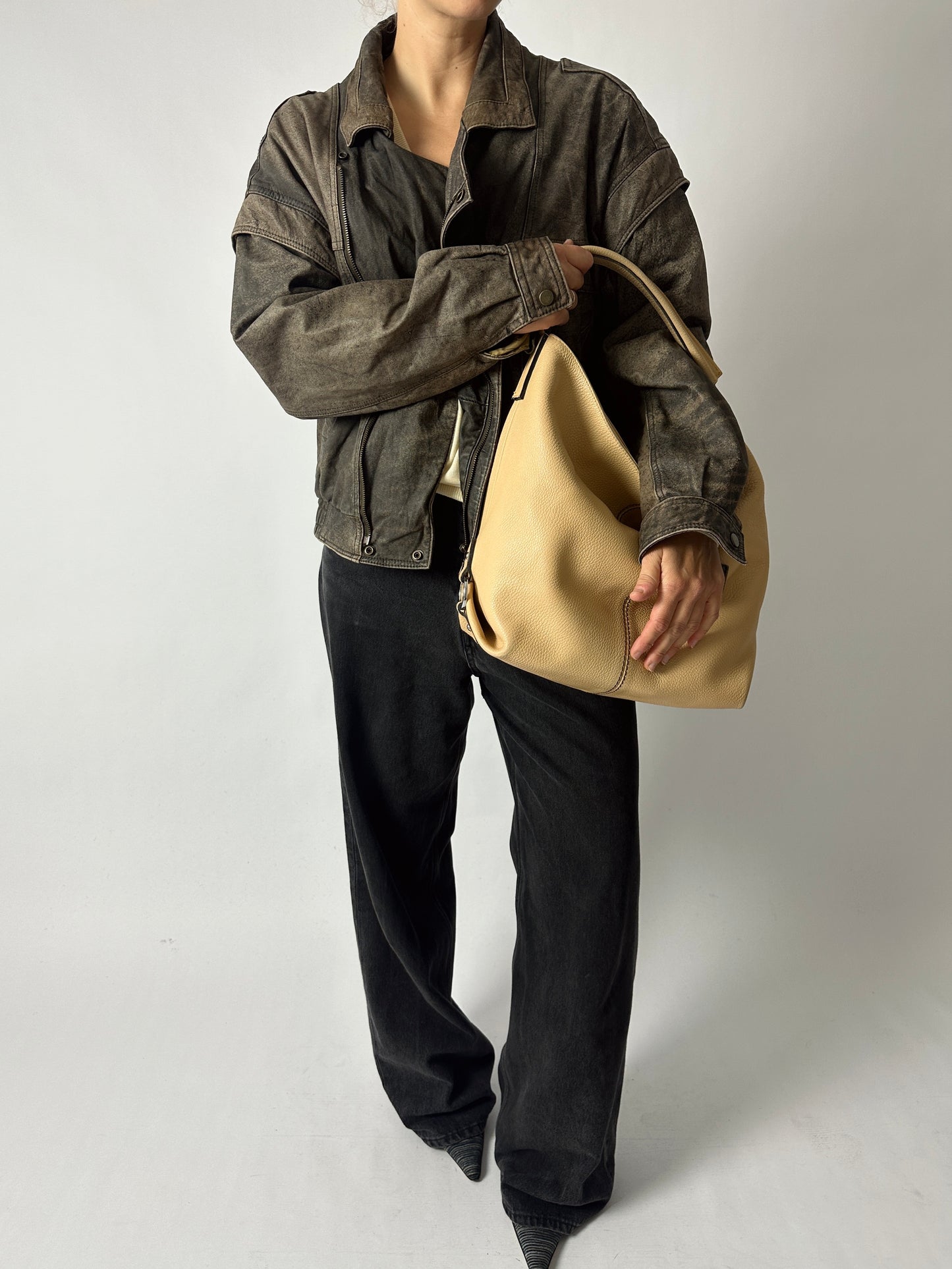 Leather bomber jacket | Brown