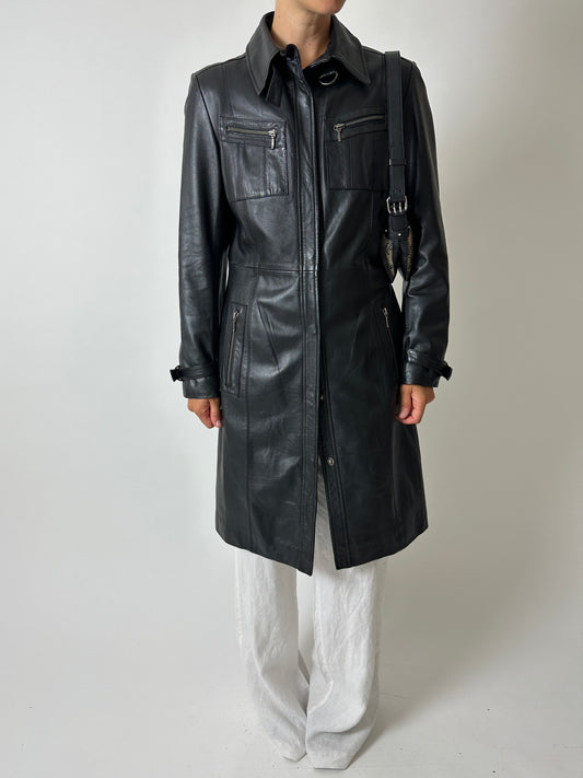 Long leather coat | Black