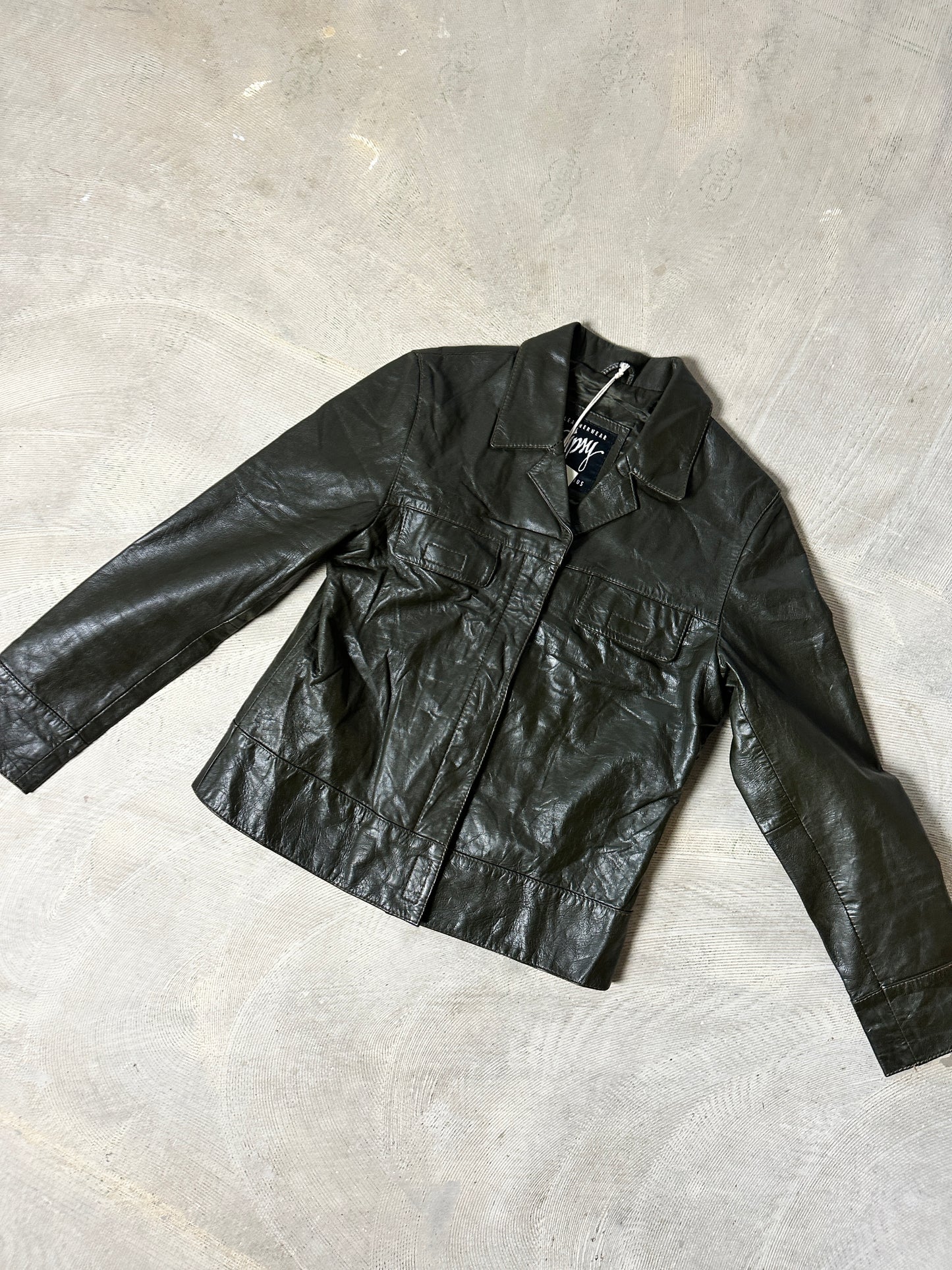 Leather jacket | Dark green