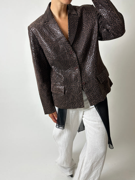 Leather blazer jacket | Dark brown