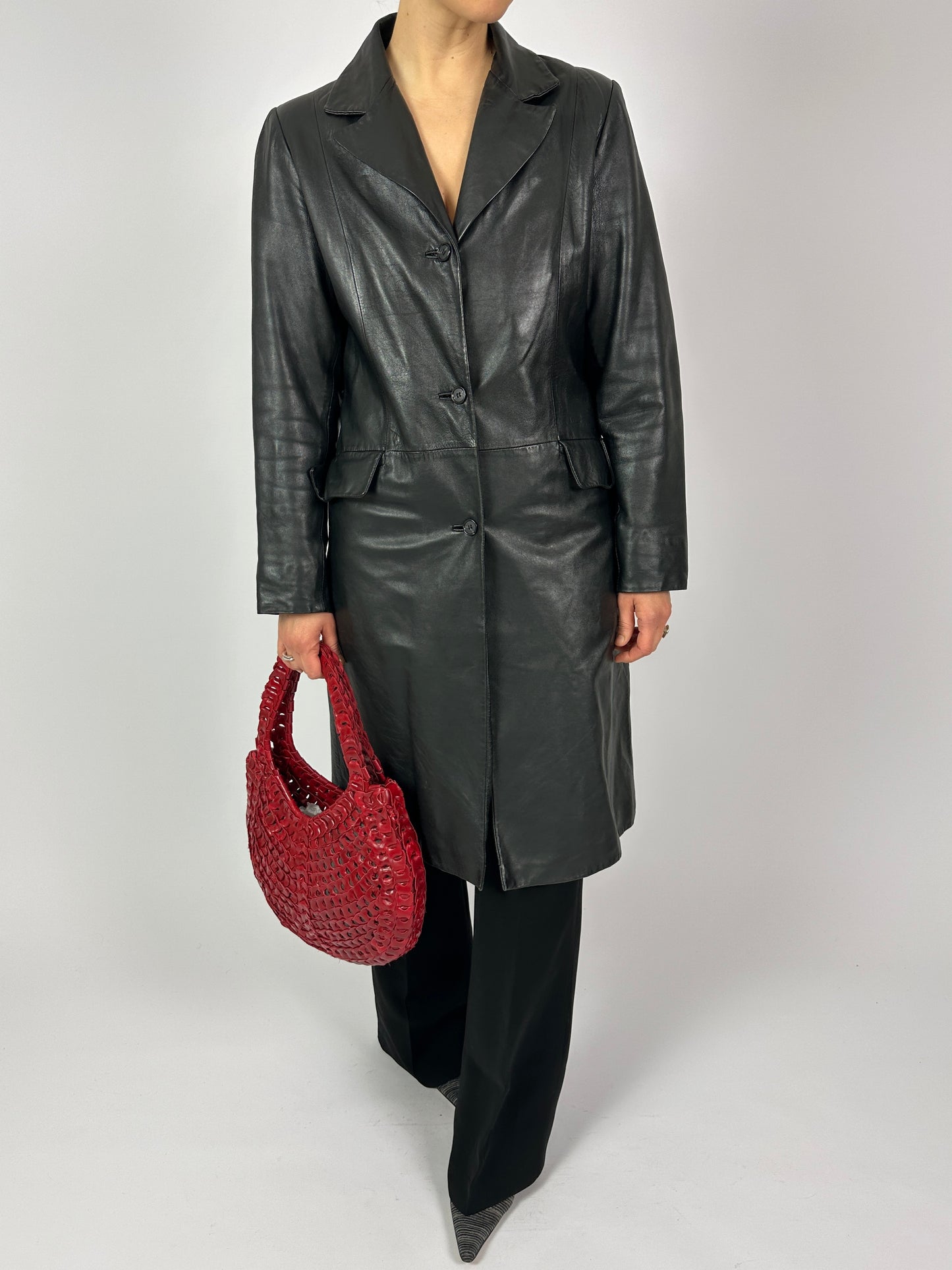 Long leather coat | Black