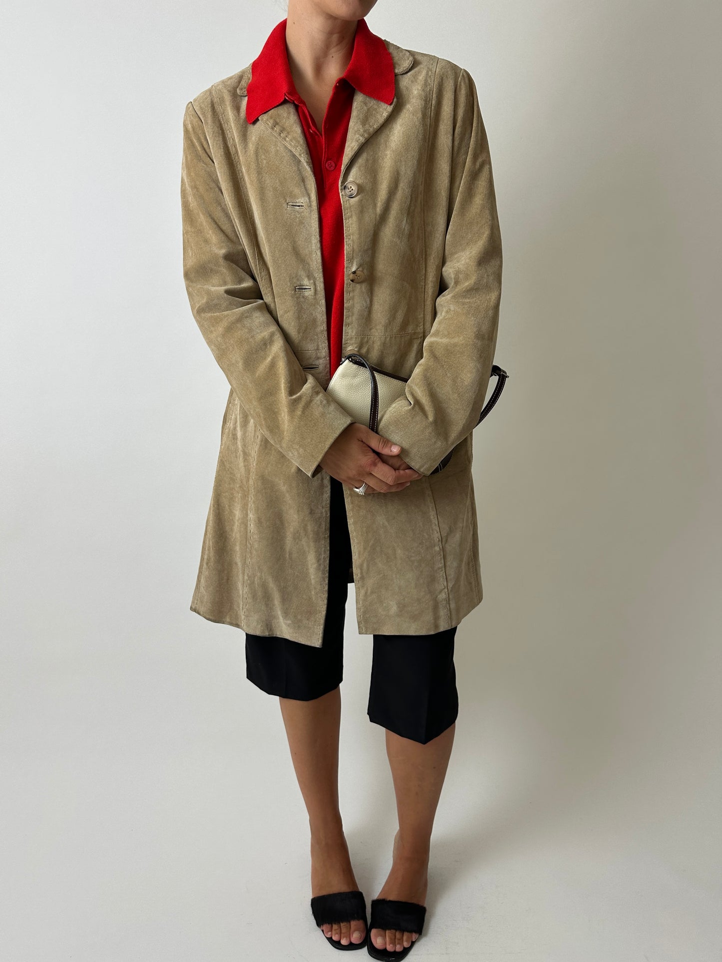 Long suede coat | Soft sand