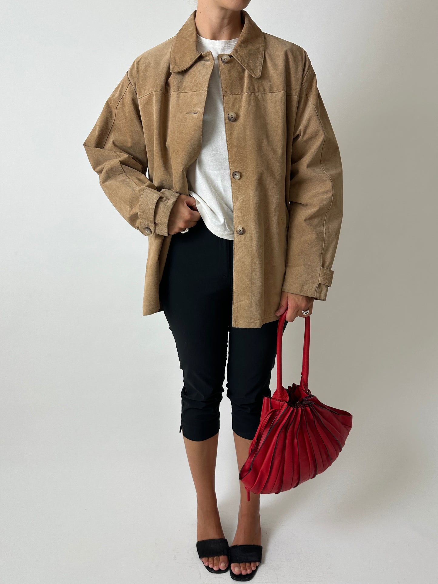 Suede relaxed jacket | Camel beige
