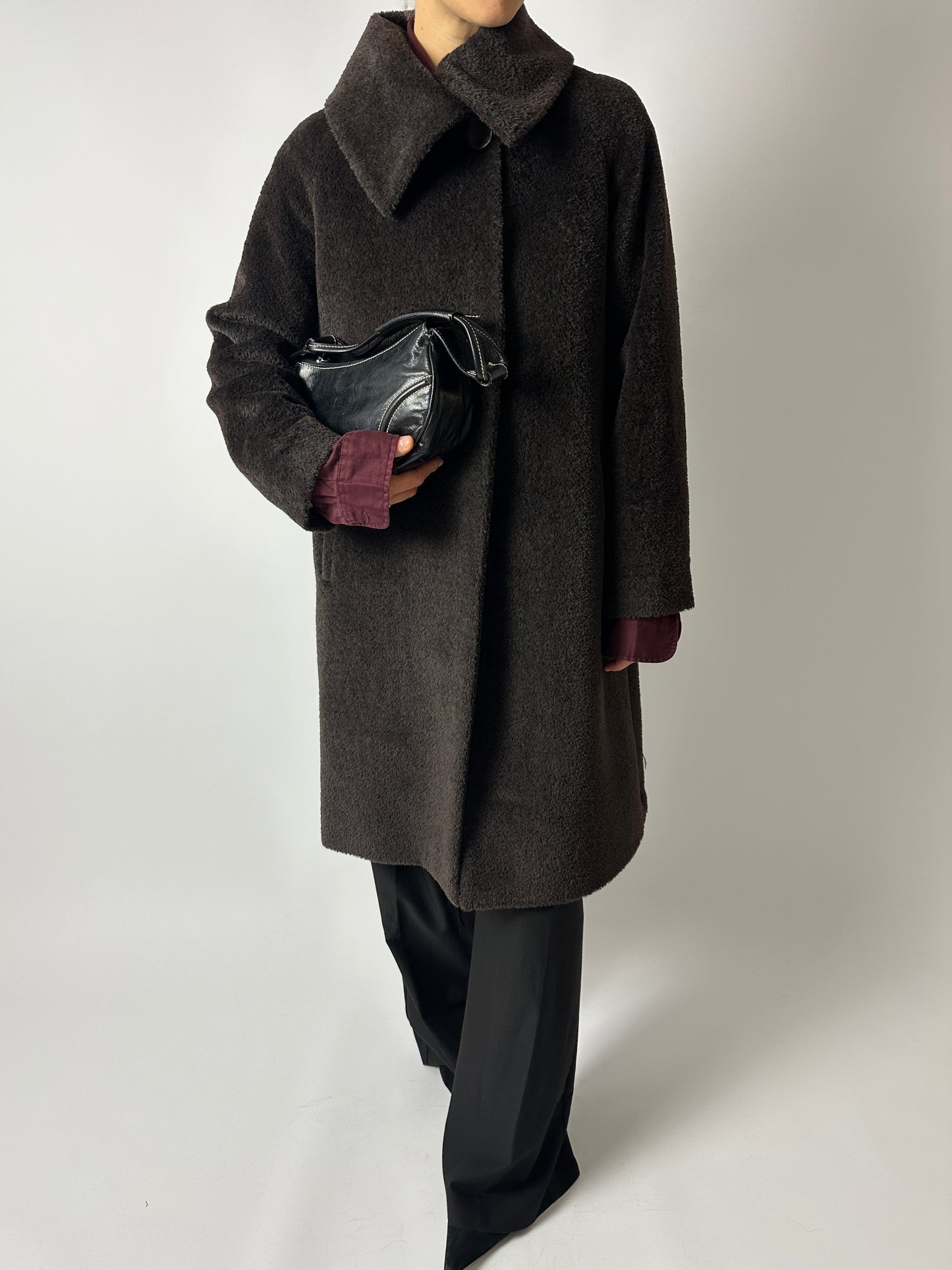 Long Alpaca wool coat | Dark Brown