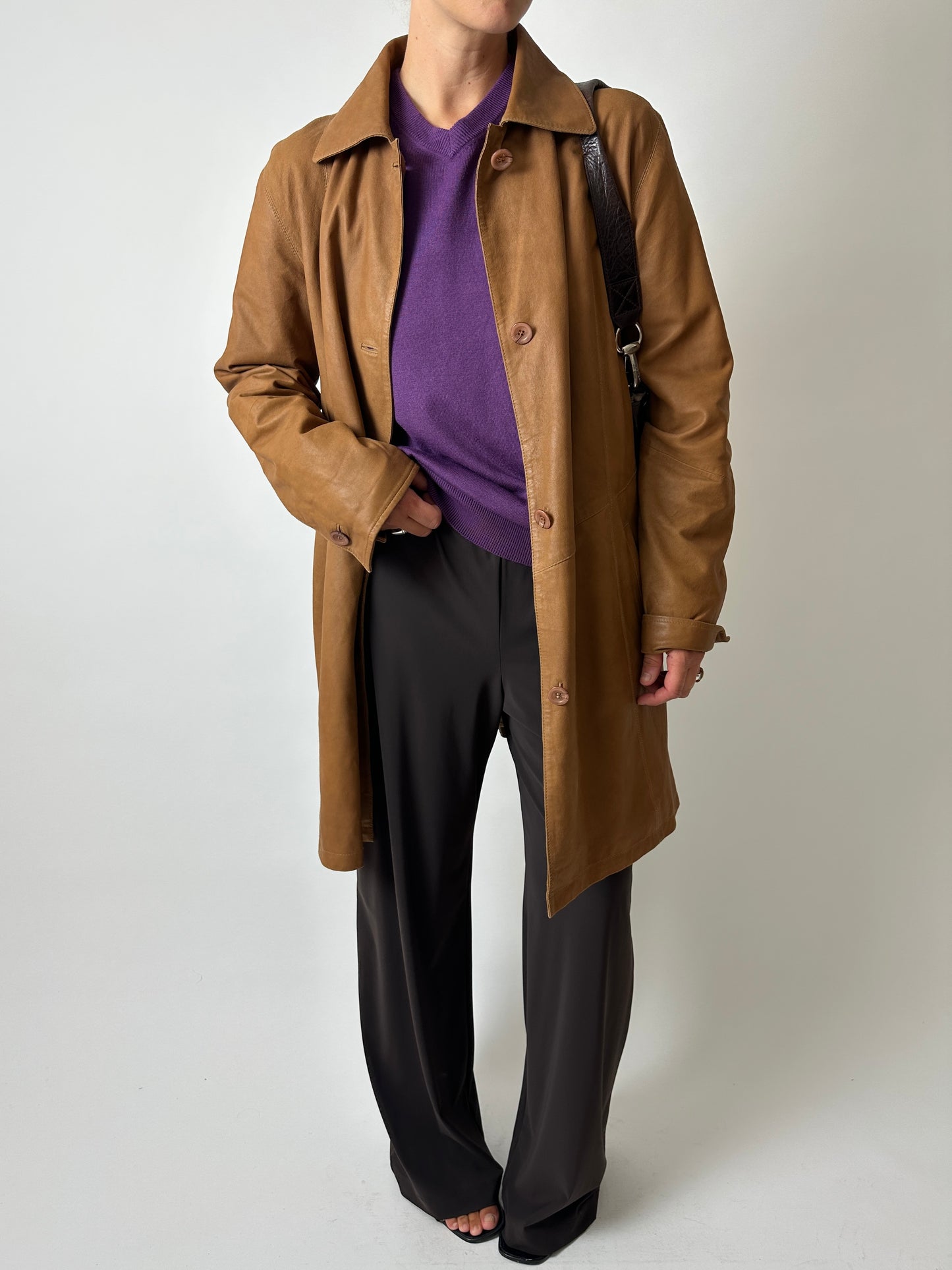 Long leather coat | Brown