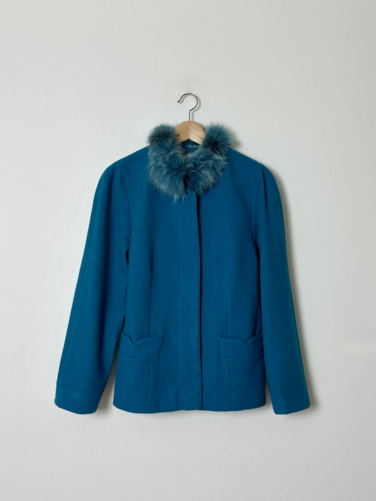 Wool fur blazer jacket | Capri blue
