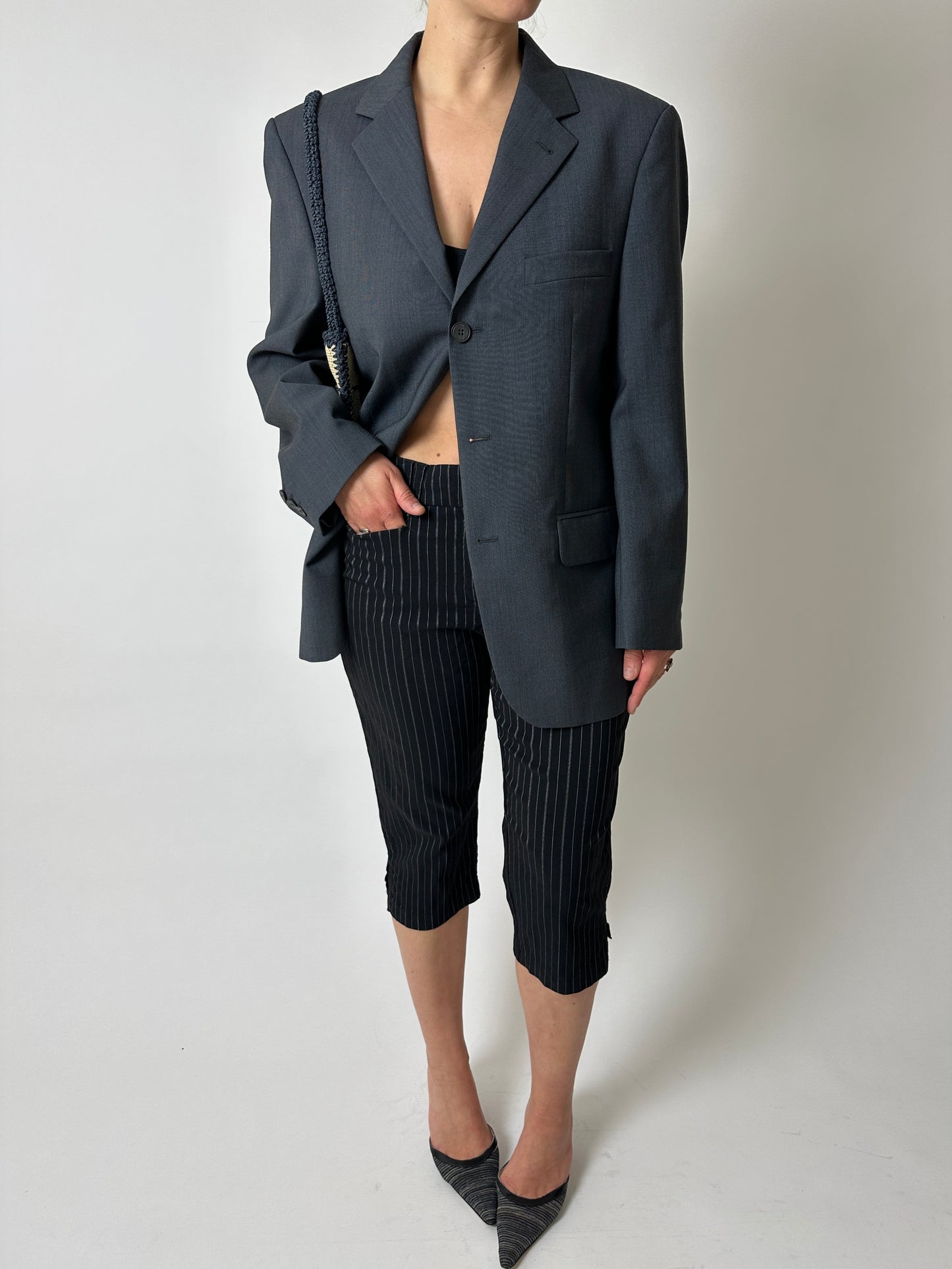 Striped capri trousers | Black / white