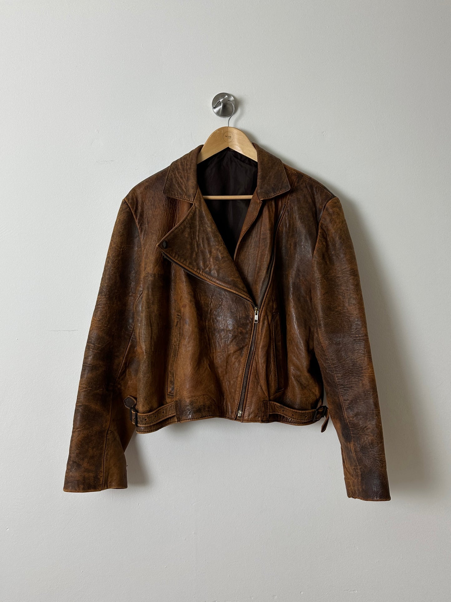 Minimal leather bike jacket | Brown