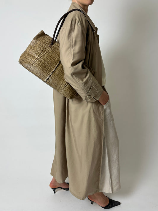 Embossed leather tote bag | Brown