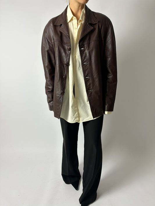 Leather jacket | Dark brown