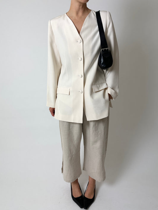 Collarless silk blazer | Off white