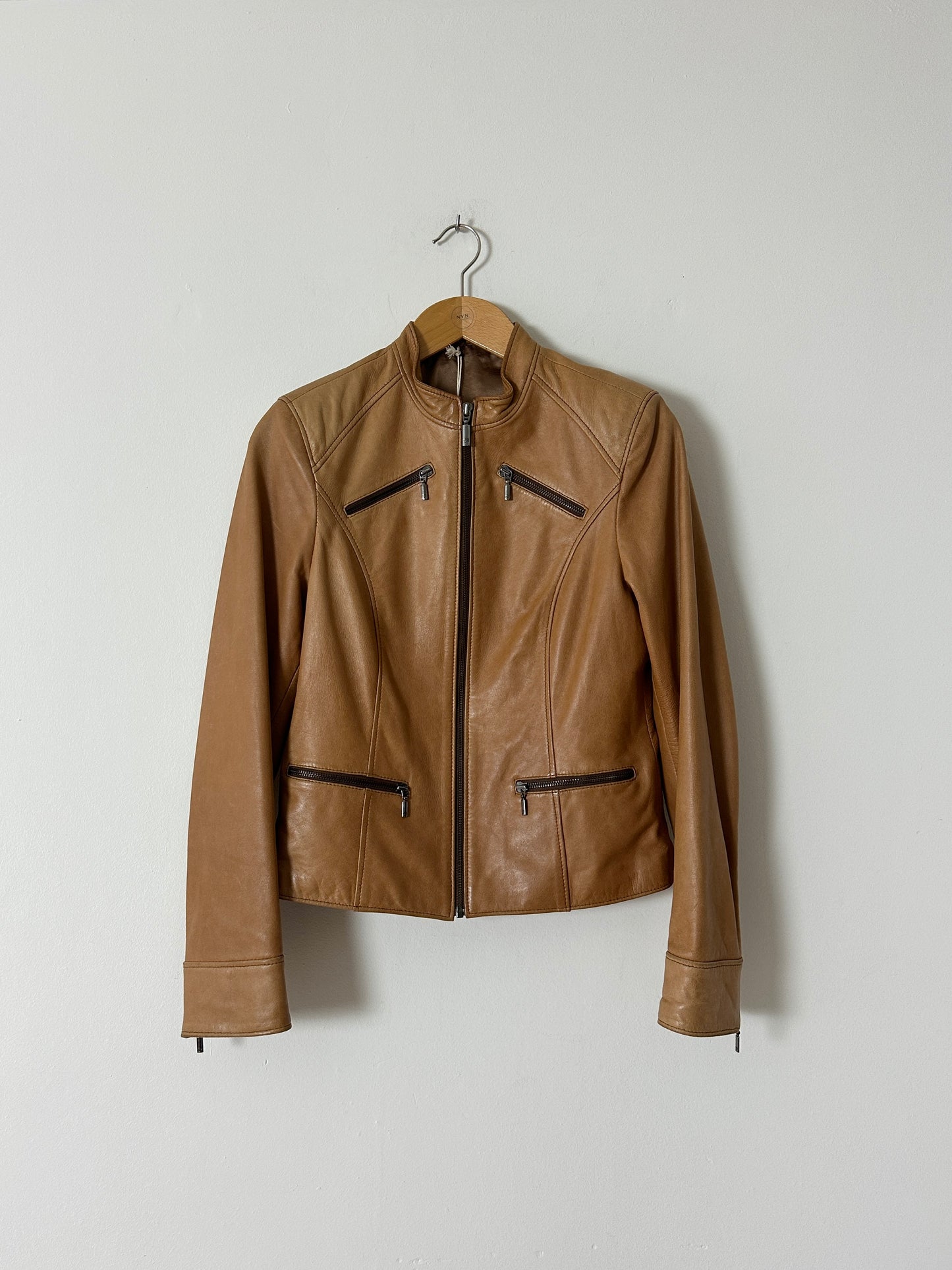 Leather fitted jacket | Camel