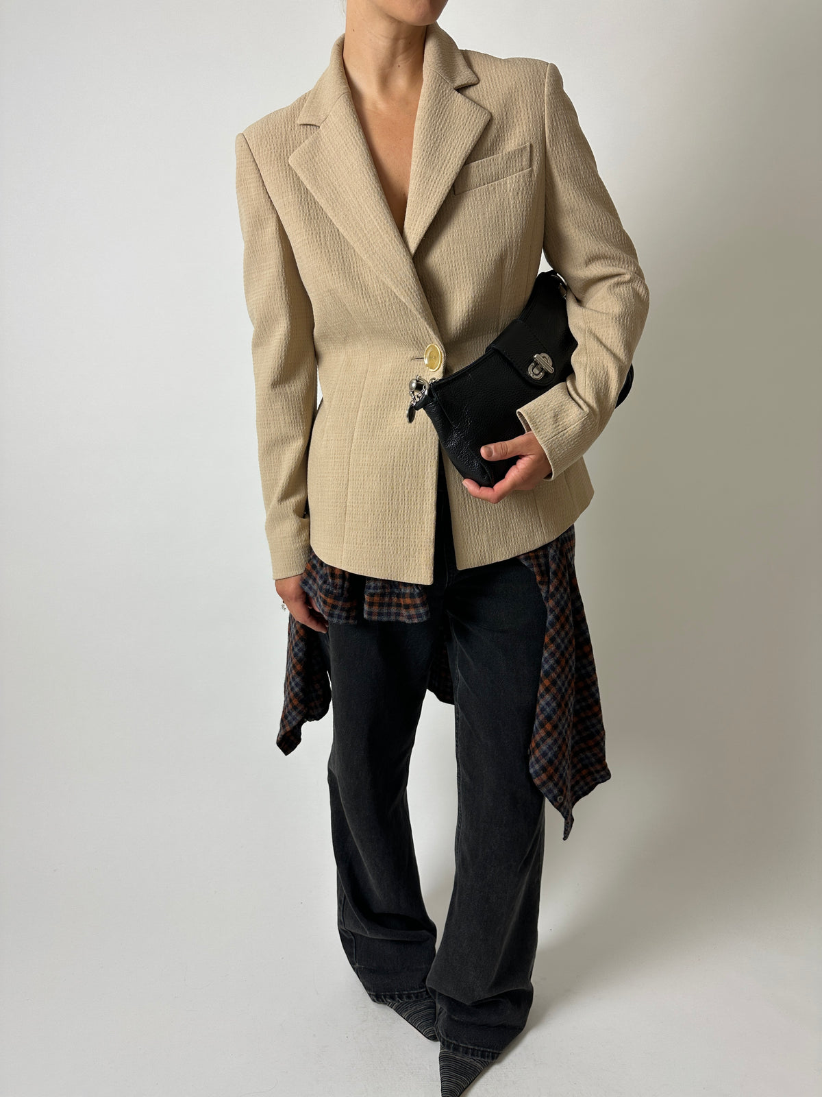 Fitted wool blend blazer | Soft beige