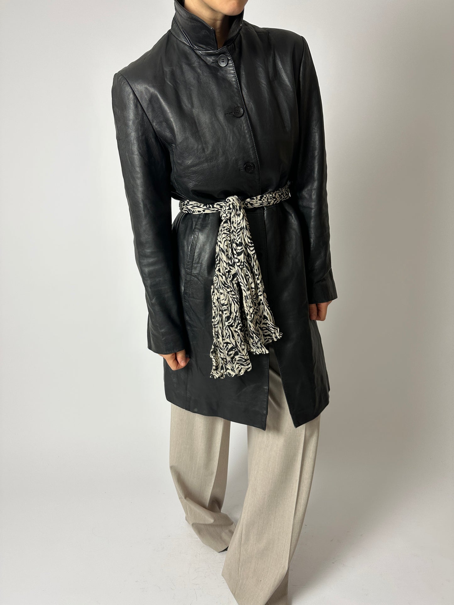 Cotton printed scarf | Black / Ecru