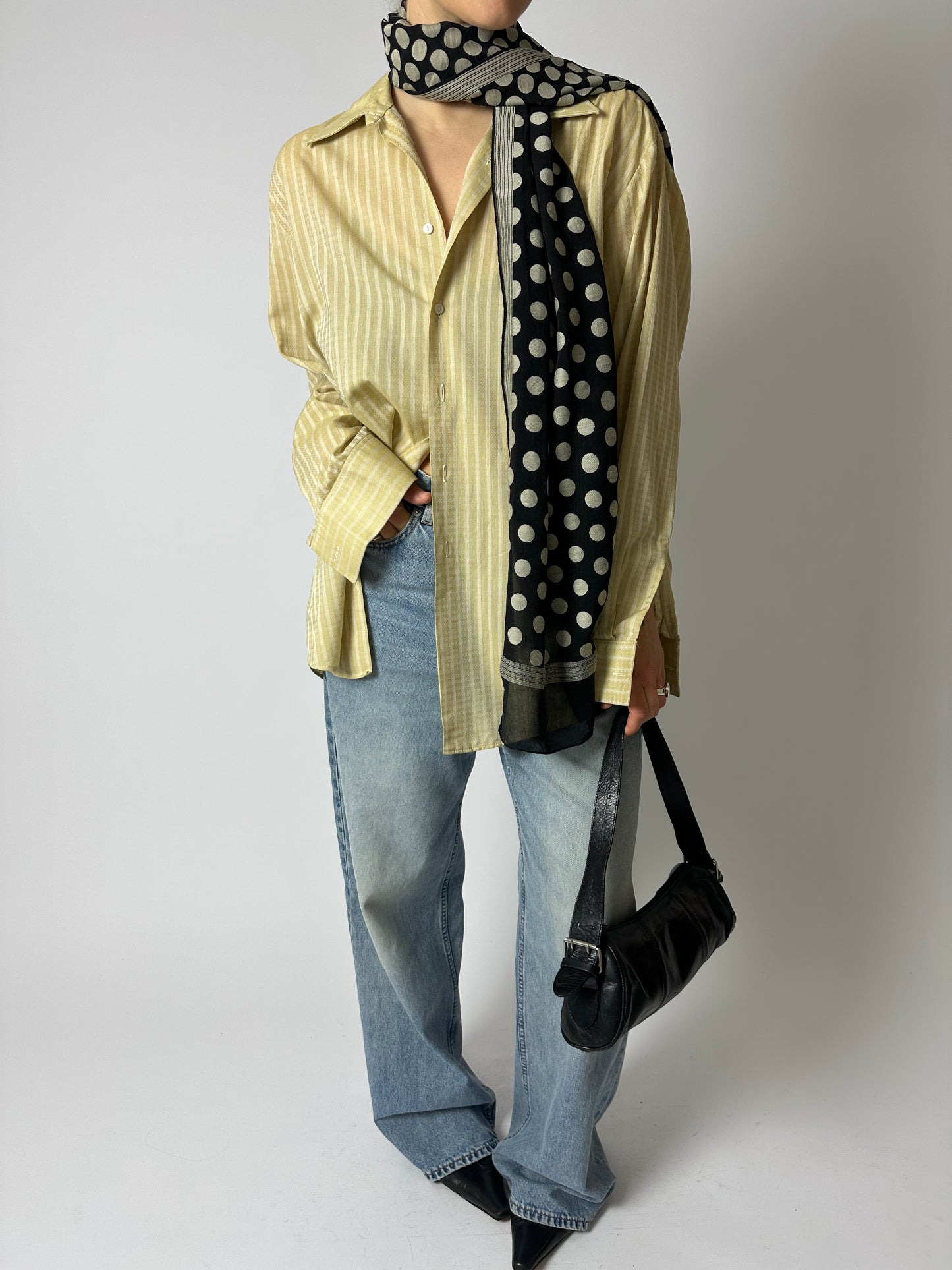 Silk dotted scarf | Black / Ecru