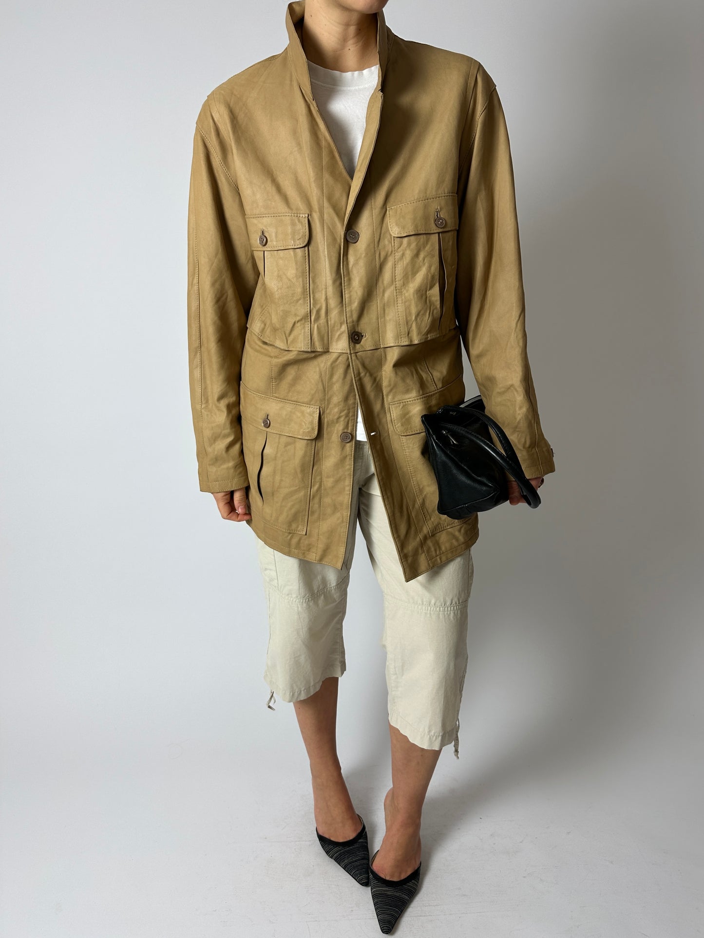 Leather safari jacket | Soft beige