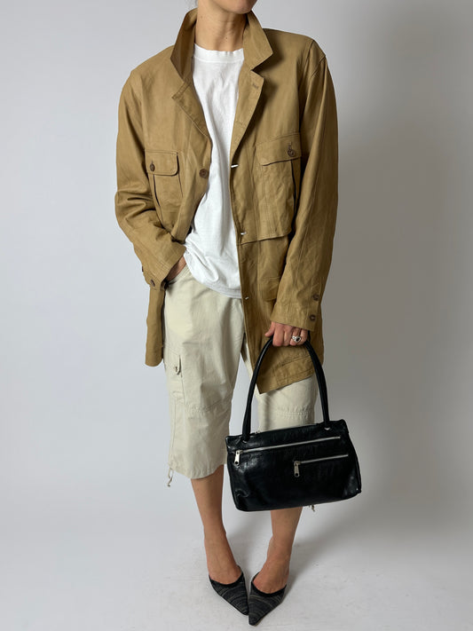 Leather zip shoulder bag | Black