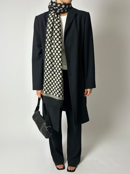 Silk dotted scarf | Black / Ecru