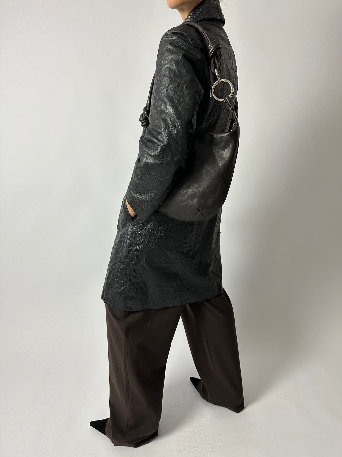 Leather shoulder bag | Dark Brown