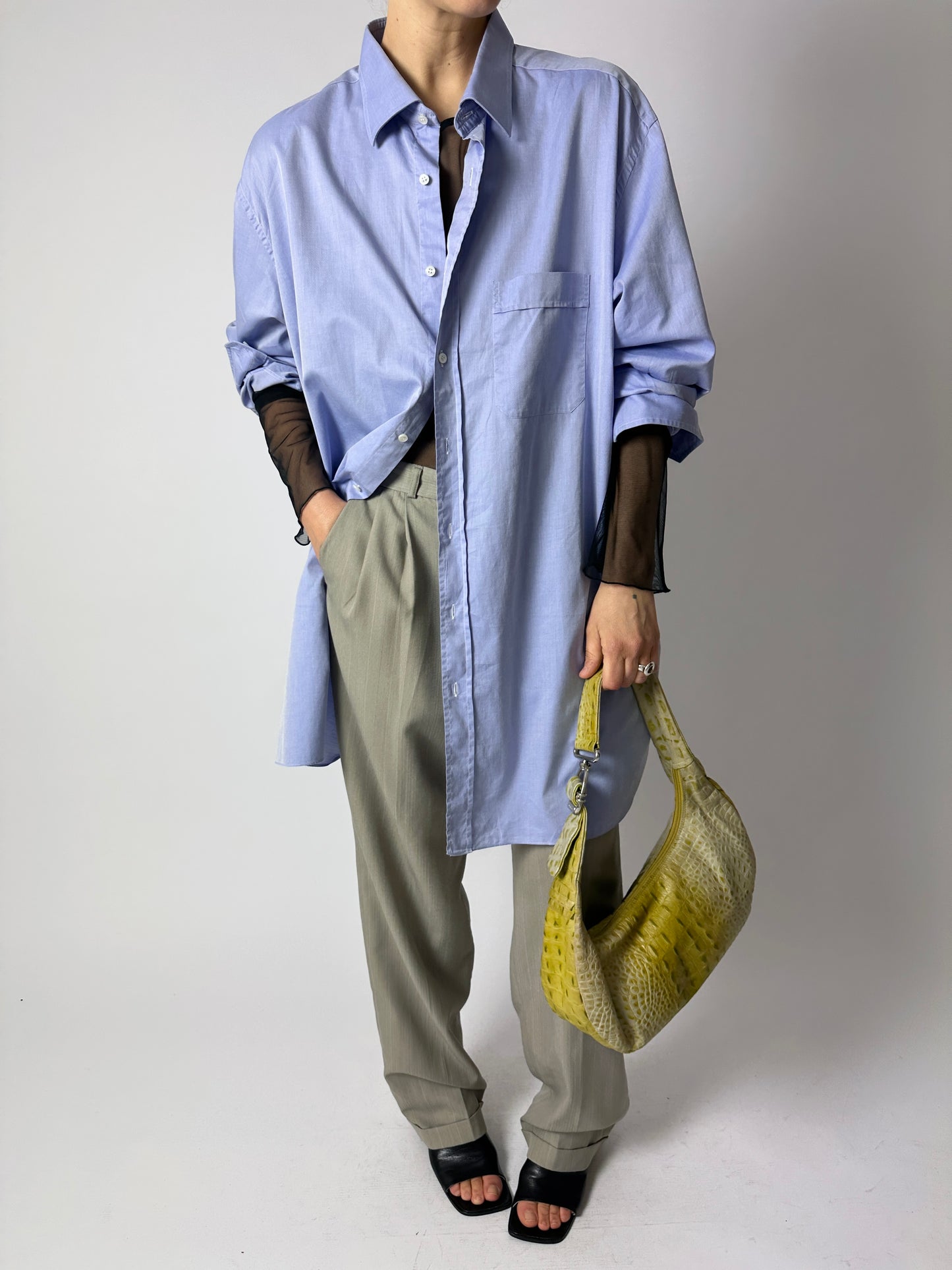 Tailored wool blend trousers | Grey / green