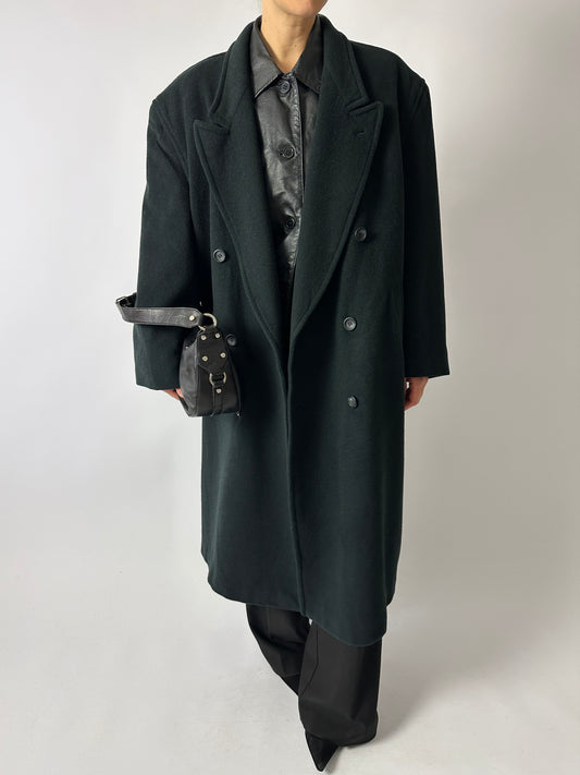 Oversized double-breasted coat | Forest green