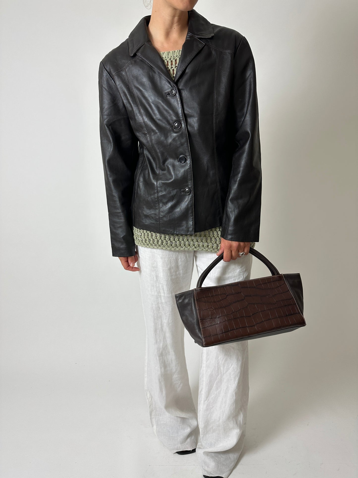 Leather blazer jacket | Dark brown