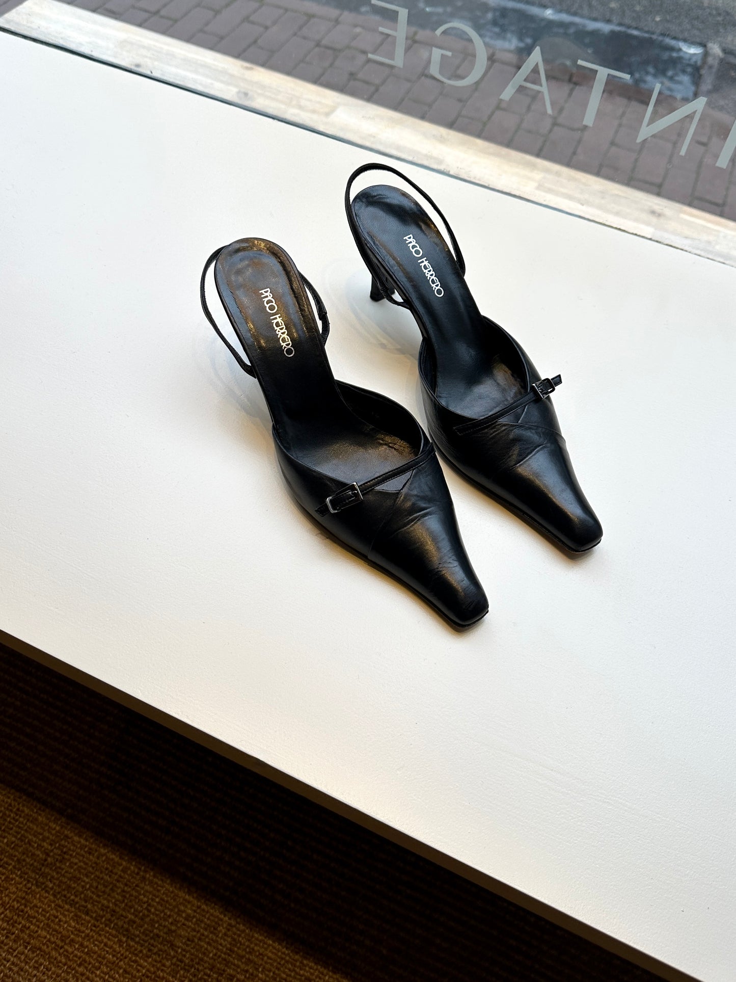 Leather slingback mules | Black