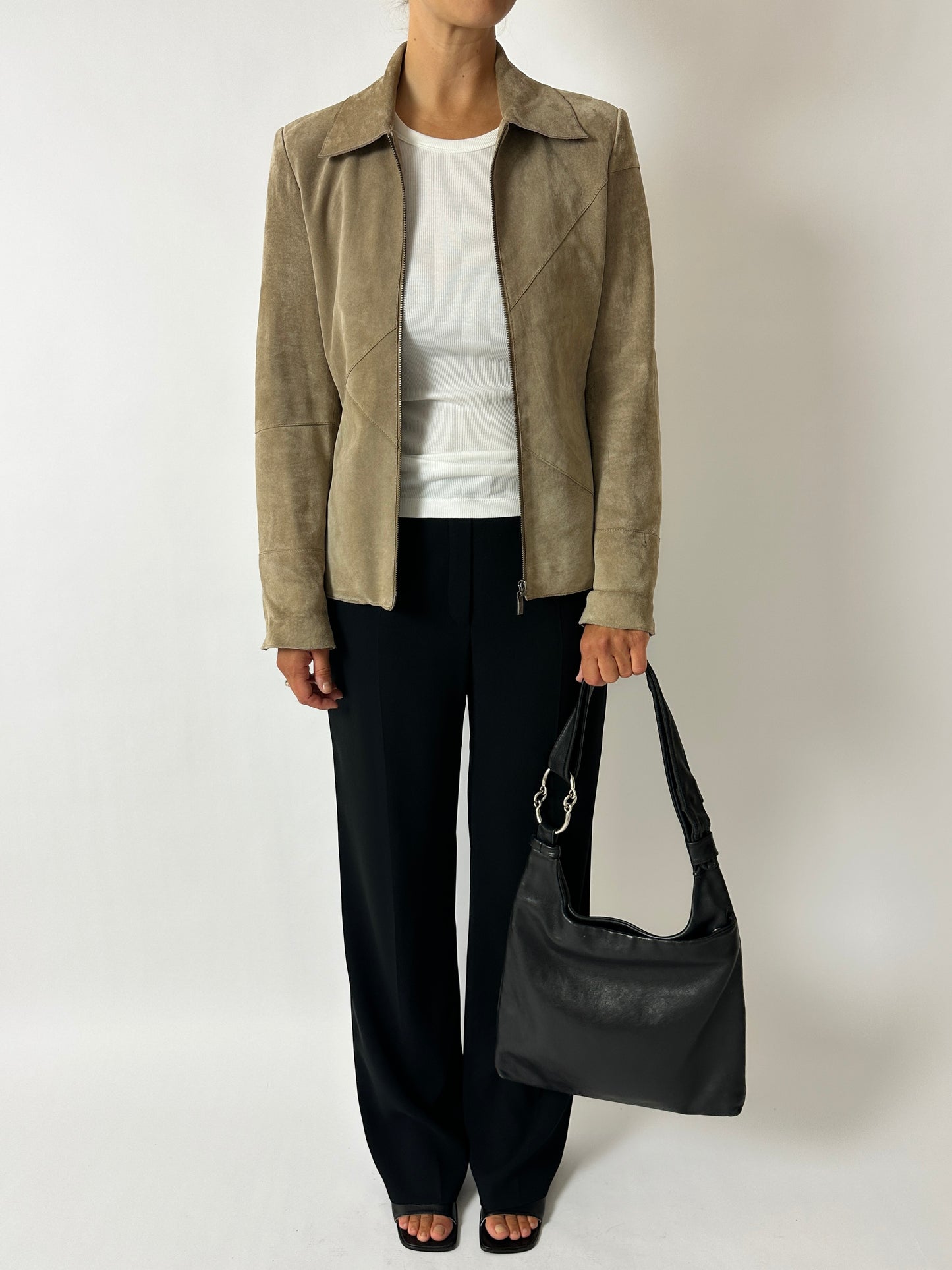 Suede fitted jacket | Stone beige