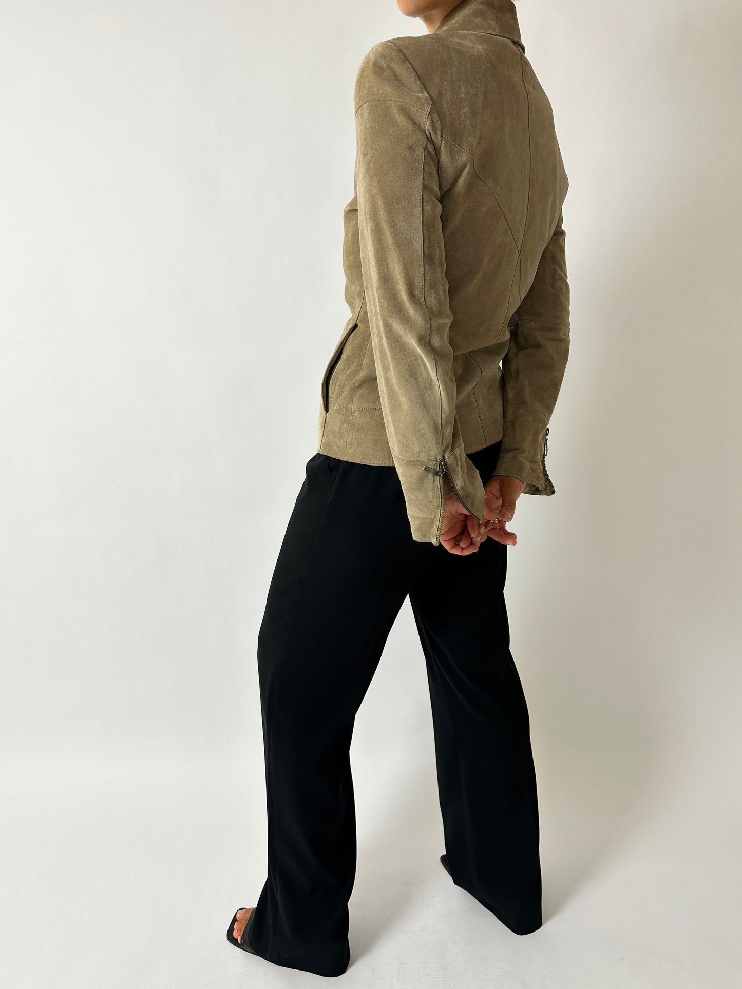 Suede fitted jacket | Stone beige