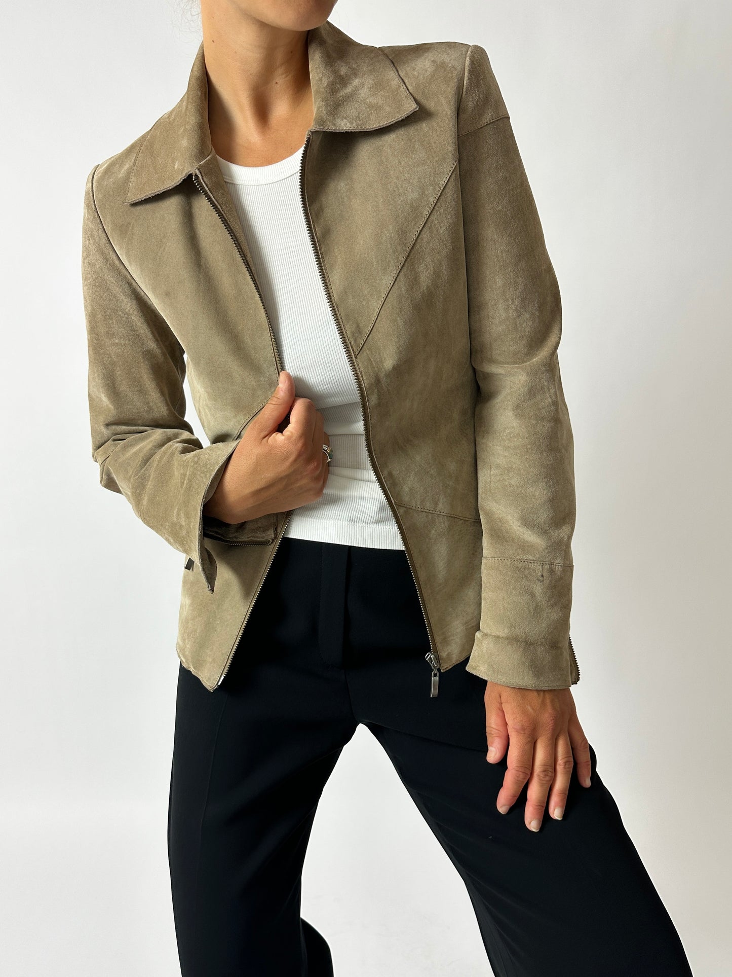 Suede fitted jacket | Stone beige