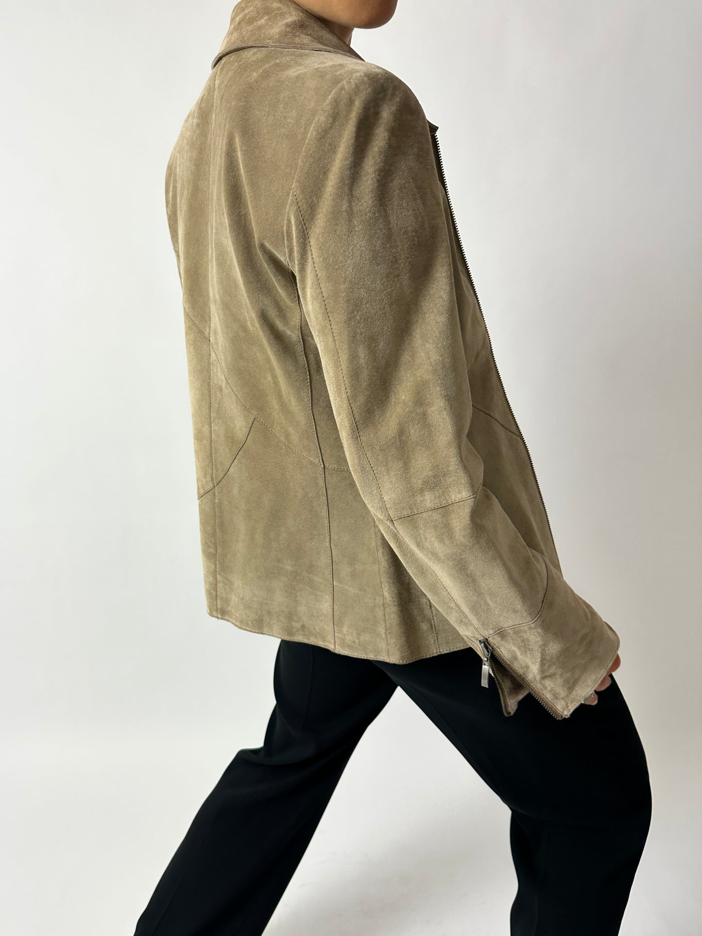 Suede fitted jacket | Stone beige