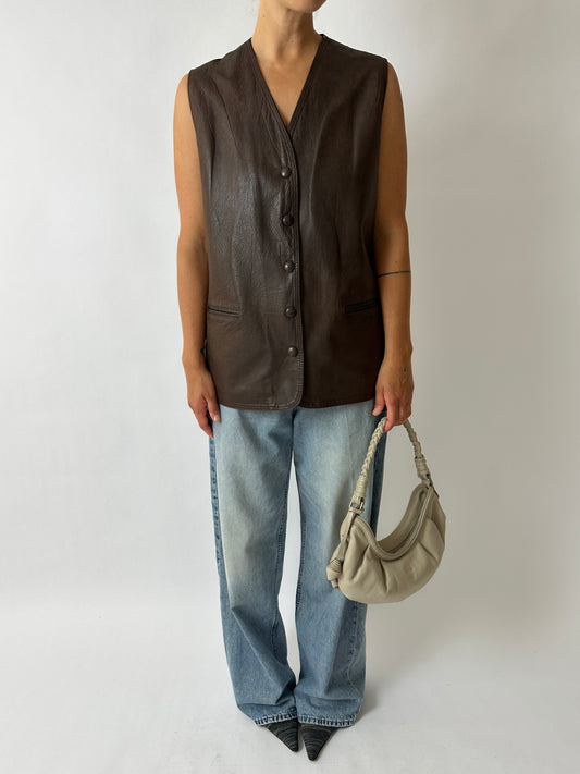 Leather vest | Dark brown