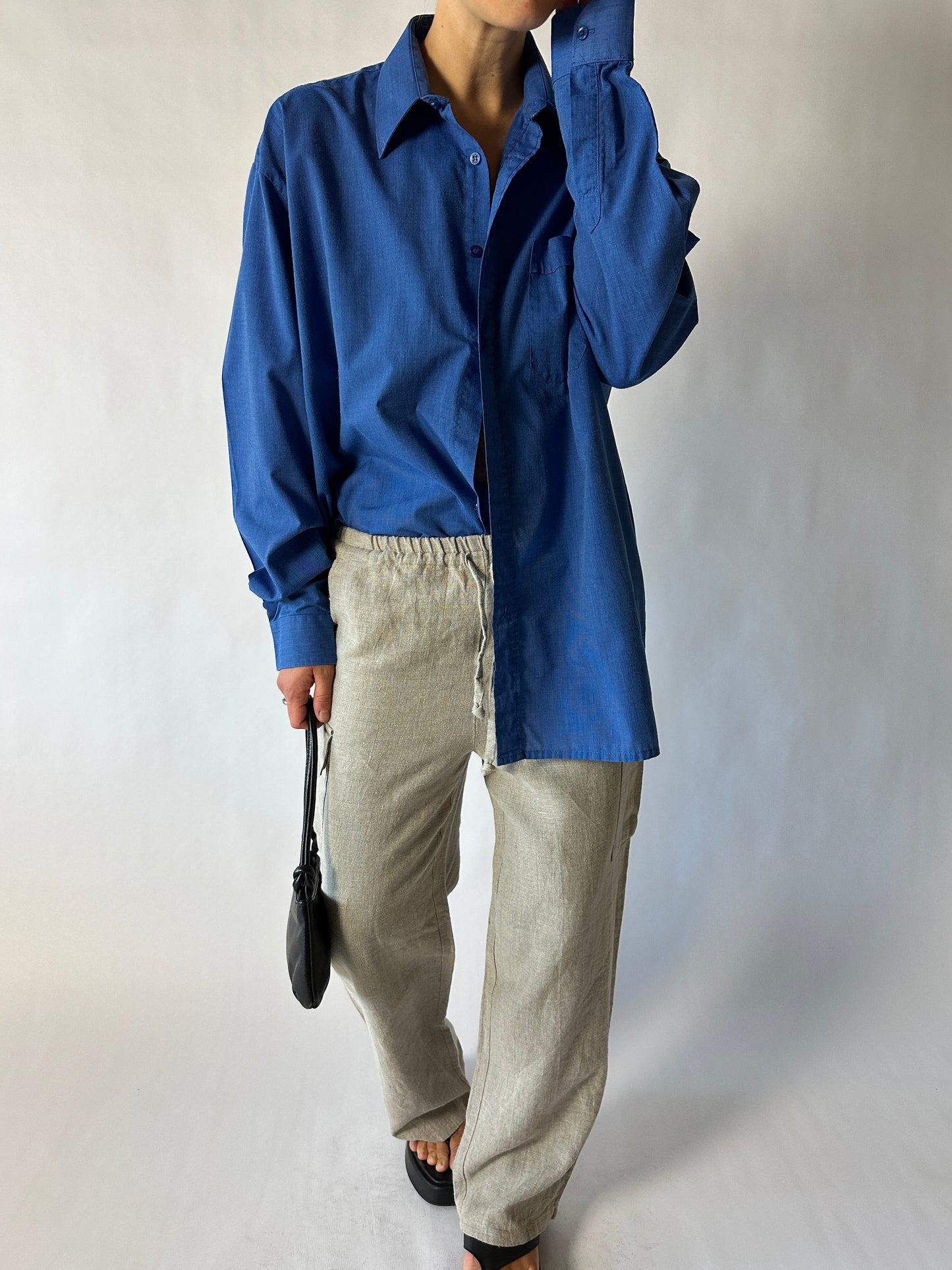 Linen wide leg trousers | Stone